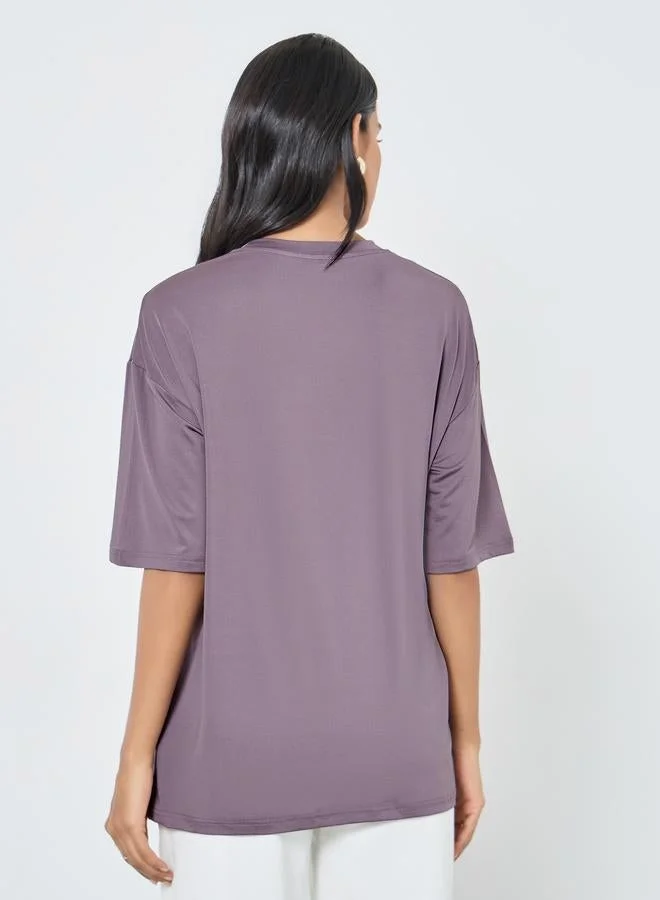 Take Two Take Two Purple Slogan Print Oversized T-Shirt